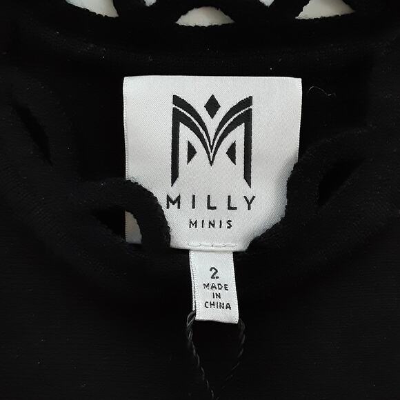 Milly Minis Eyelet Flare Dress Black Stretch Knit Toddler 2 Fit Flare Twirl NWT - Picture 5 of 12